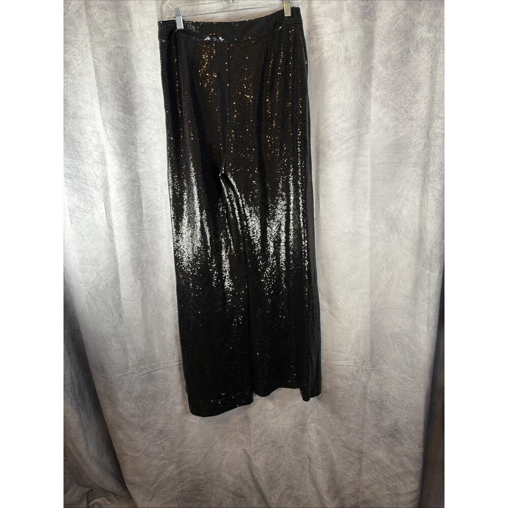 Avec Les Filles Black Sequin Wide Leg Pants Size 10 High Rise Evening Party - Picture 9 of 10